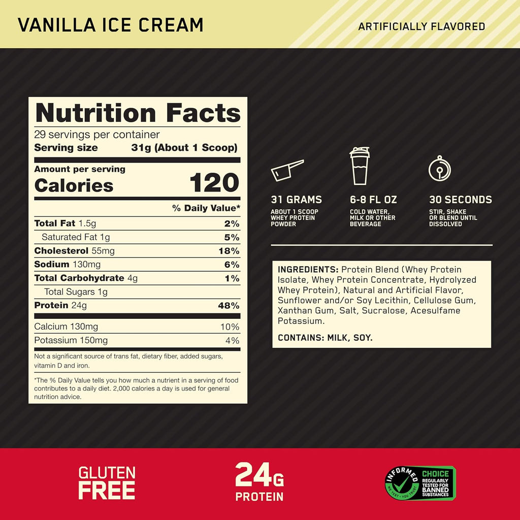 Gold Standard 100% Whey Protein 907g (2lbs) - Vanilla Ice Cream