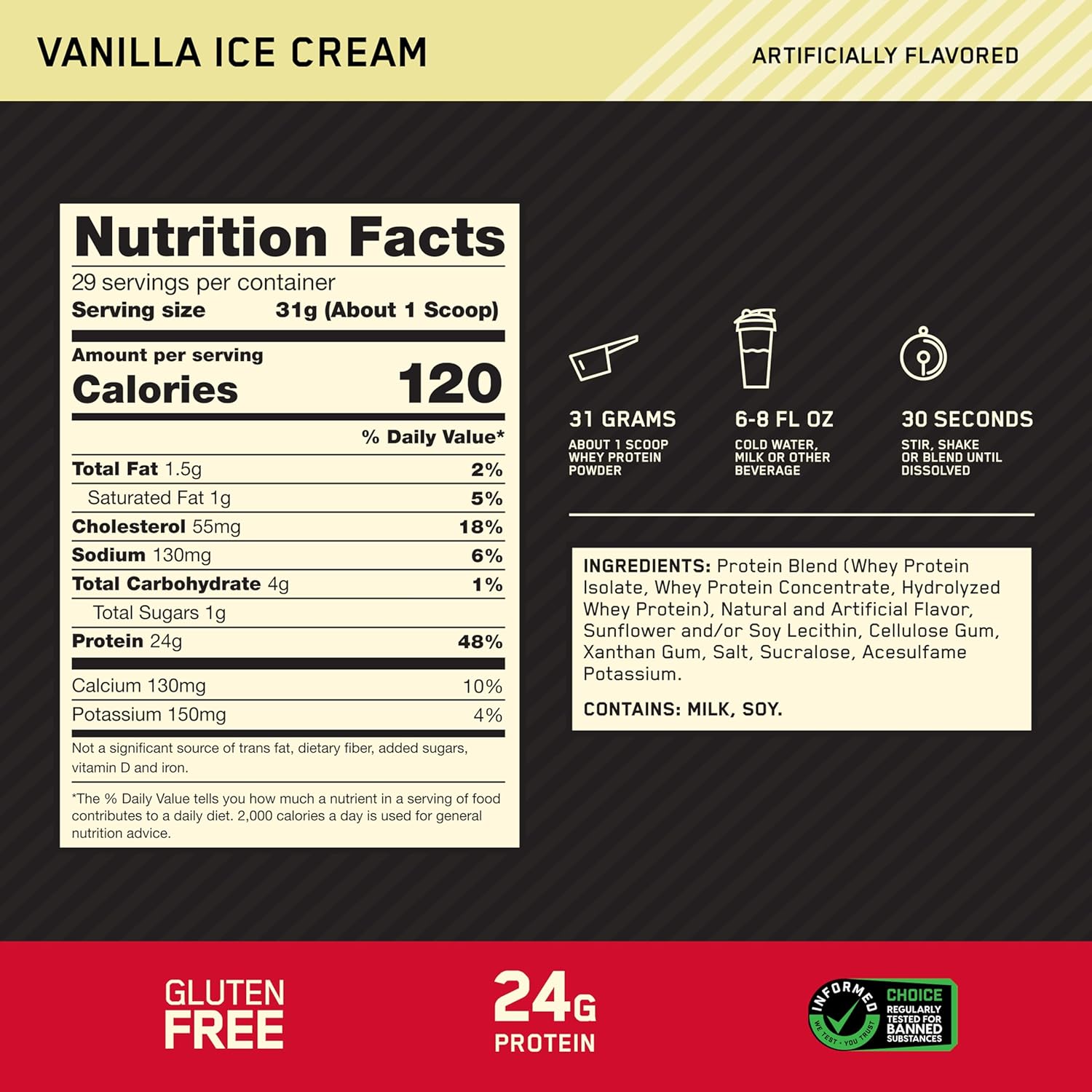 Gold Standard 100% Whey Protein 907g (2lbs) - Vanilla Ice Cream