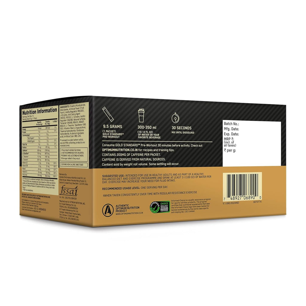 Gold Standard Pre-Workout 15 single serve packs - Fruit Punch Flavour